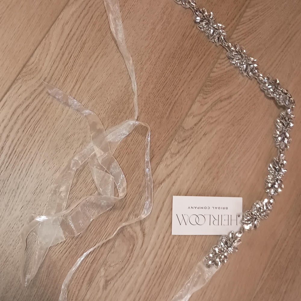 Silver Crystal Bridal Sash with Sheer Ribbon